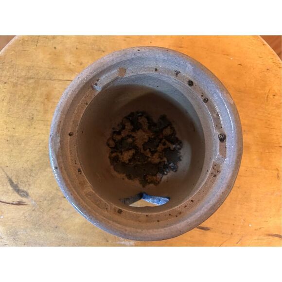 VTG 1987 Rowe Pottery Salt Glazed Blue Floral Heart Hand Thrown Crock Tealight ( - Picture 5 of 6